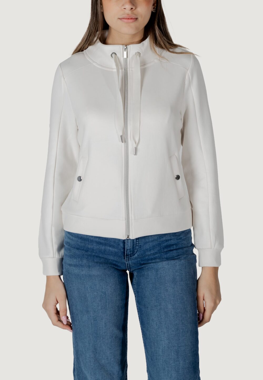 Felpa senza cappuccio Street One ltd qr zipper jacket w.strings Panna - Foto 5