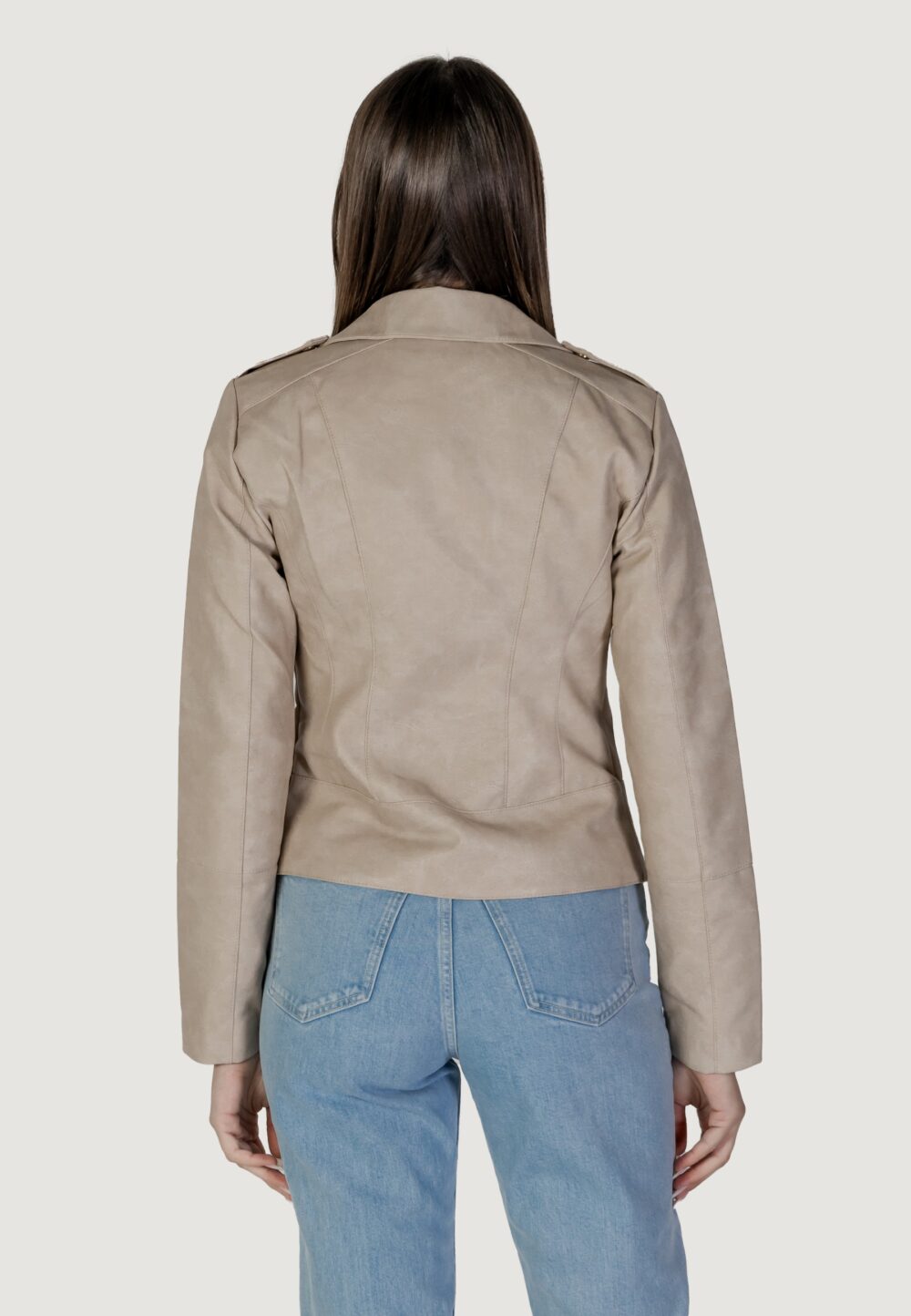 Giacchetto Only onlkristel faux leather biker cc otw Beige chiaro - Foto 4