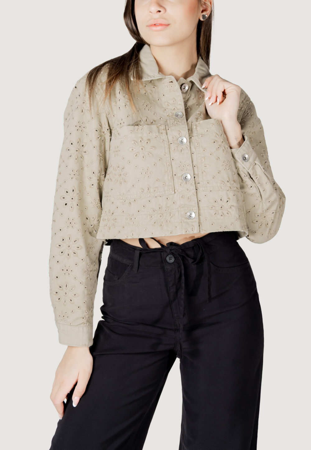 Giacchetto Only onlelsa short crochet jacket otw Taupe - Foto 1