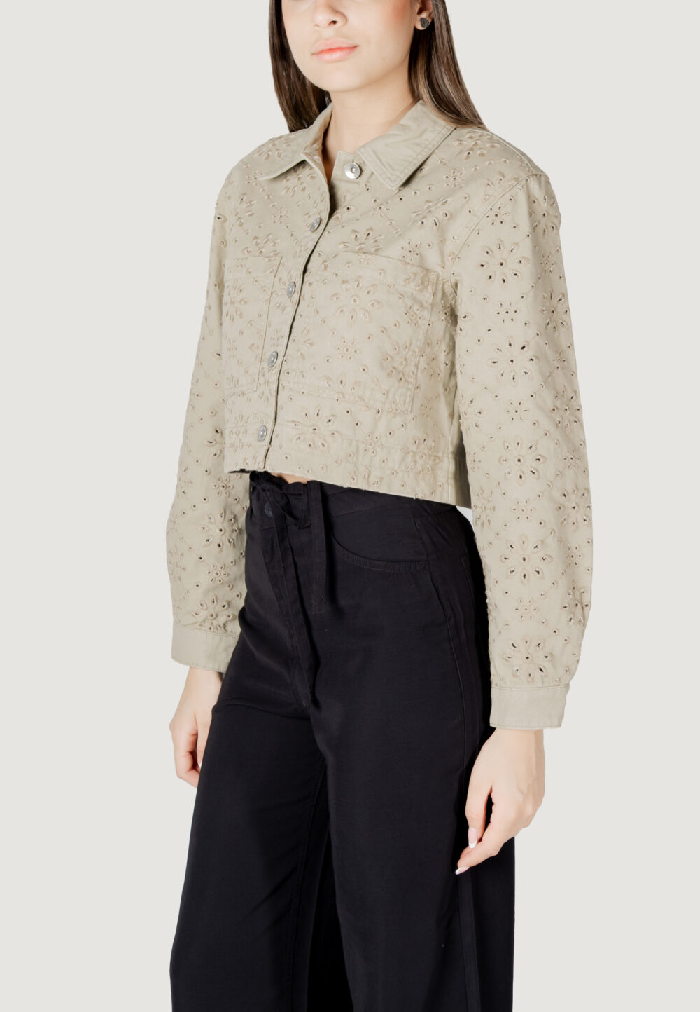 Giacchetto Only onlelsa short crochet jacket otw Taupe - Foto 2