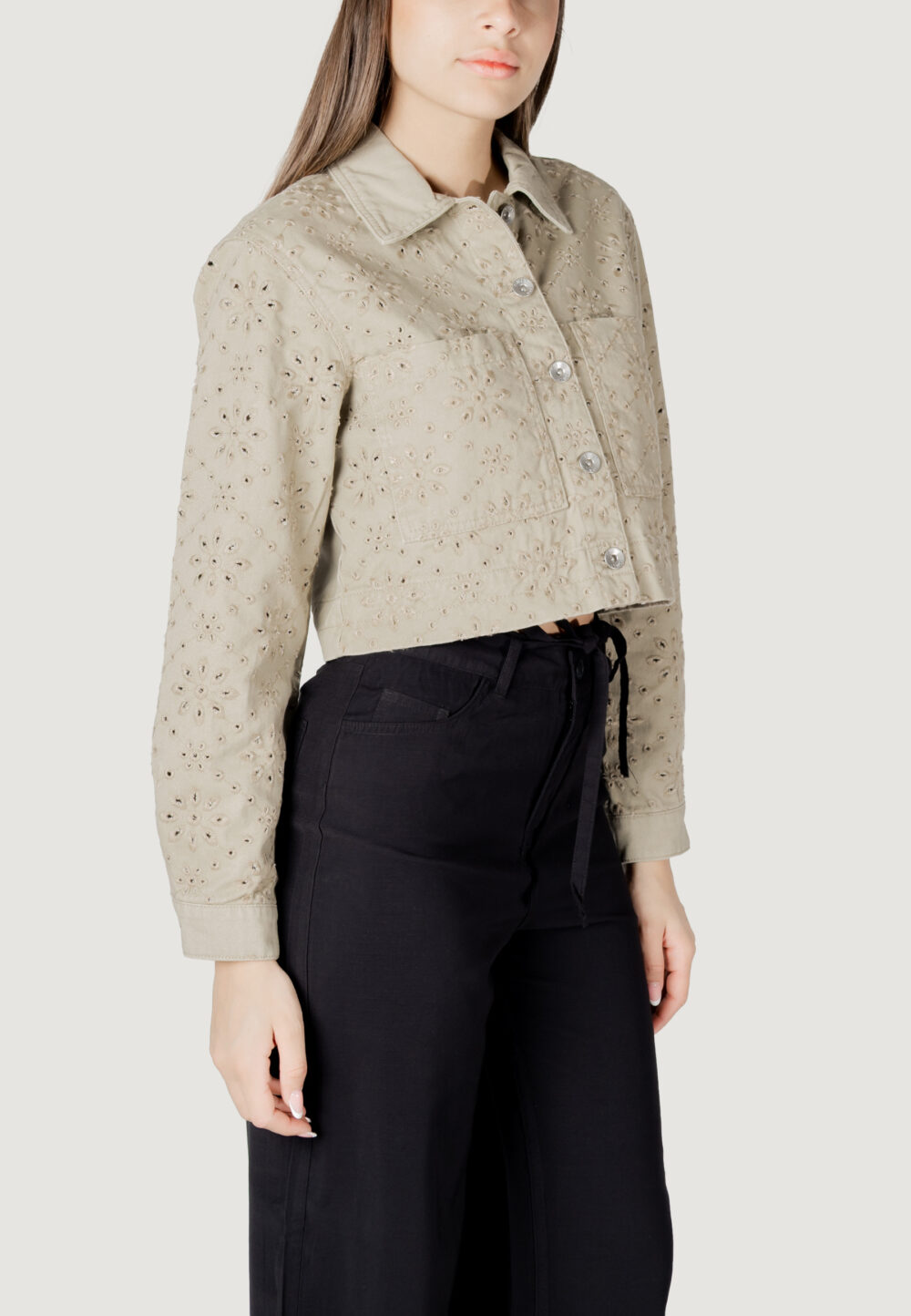 Giacchetto Only onlelsa short crochet jacket otw Taupe - Foto 3