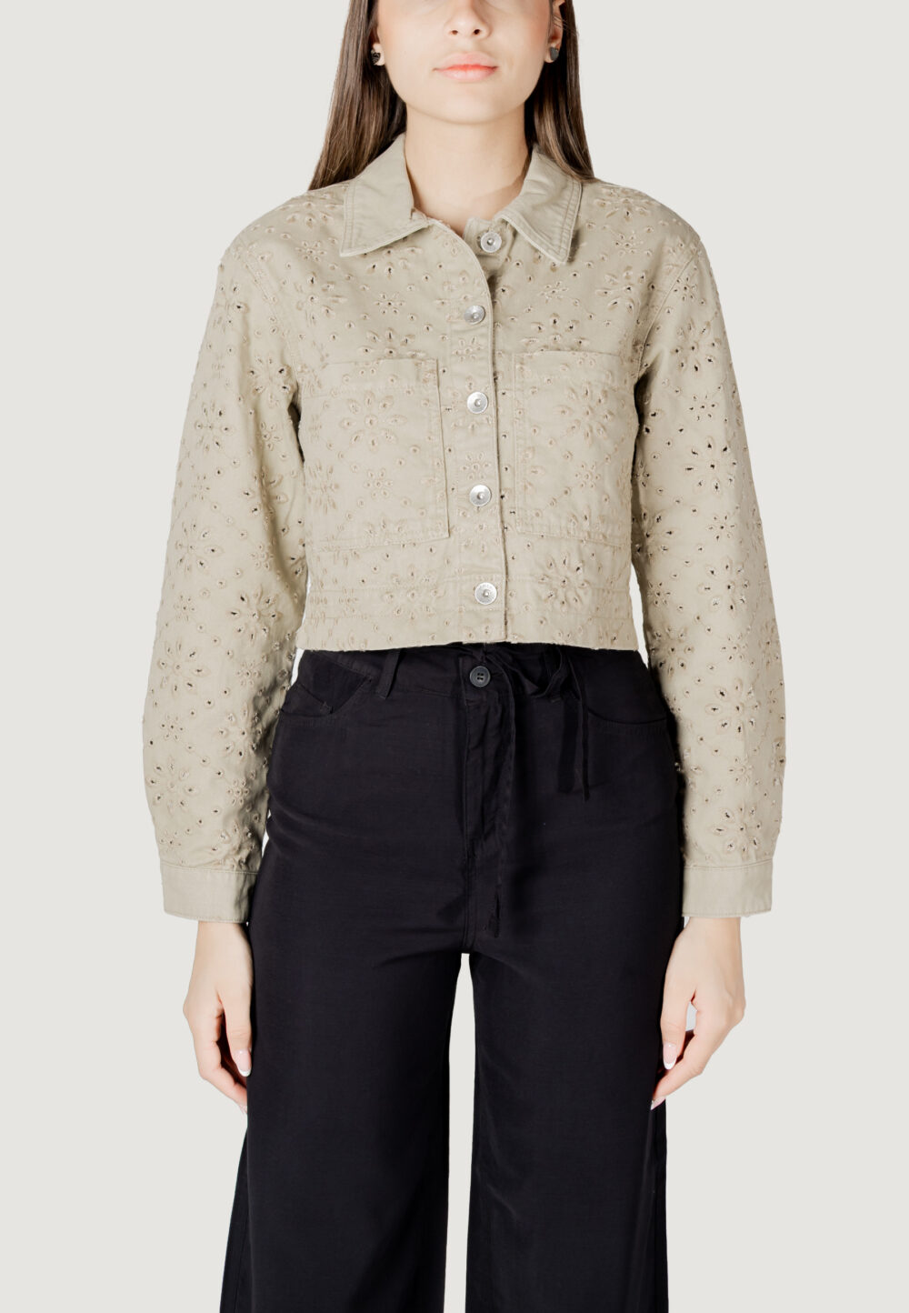 Giacchetto Only onlelsa short crochet jacket otw Taupe - Foto 5