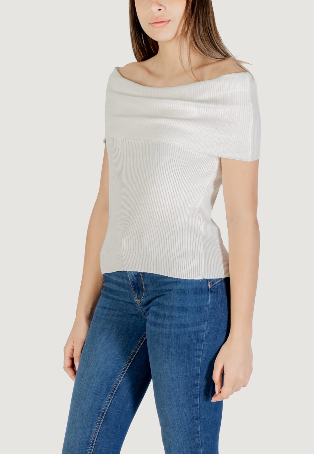 Maglia in filo manica corta Only onlelectra life ss off shoulder knt Bianco - Foto 2