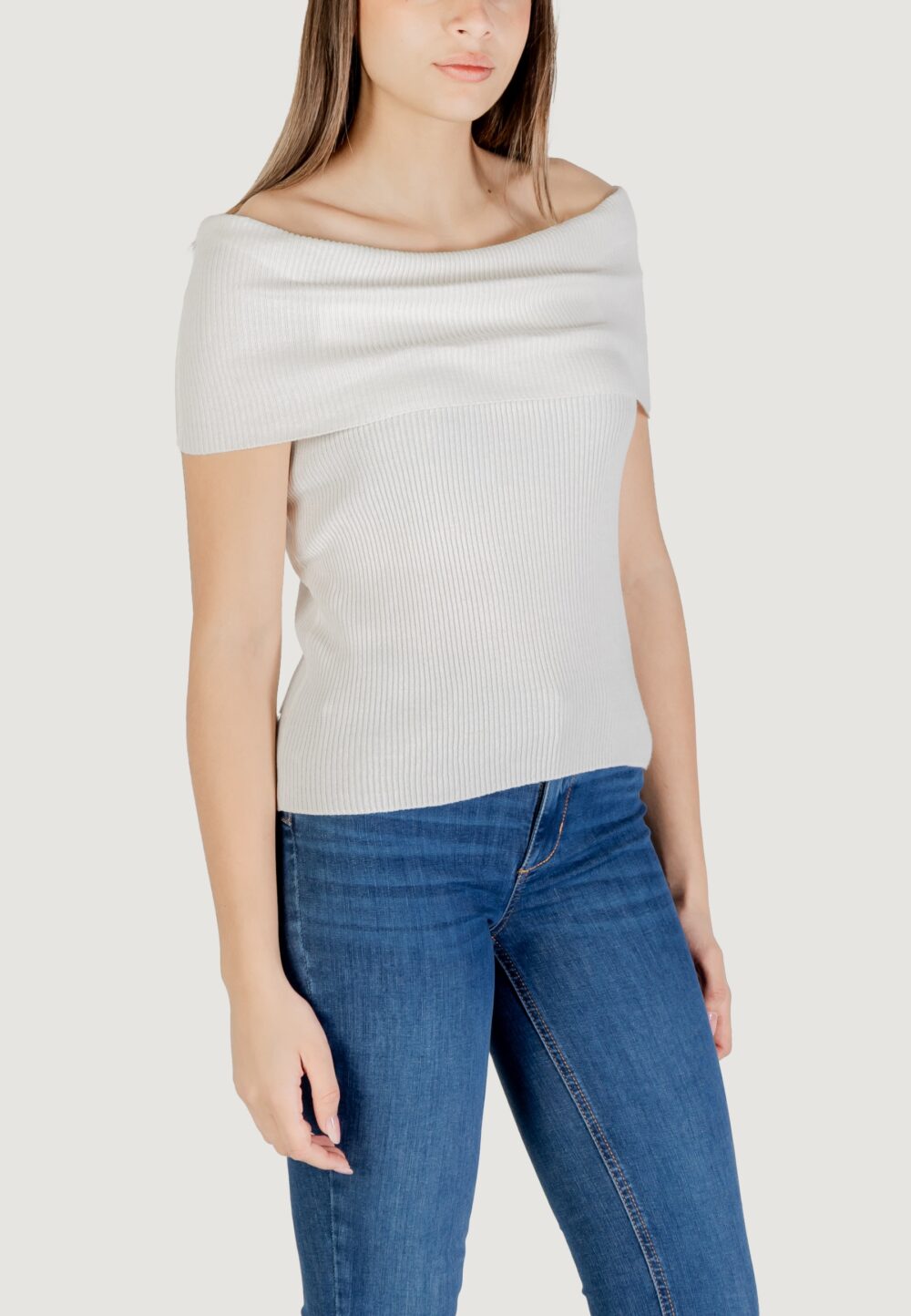 Maglia in filo manica corta Only onlelectra life ss off shoulder knt Bianco - Foto 3