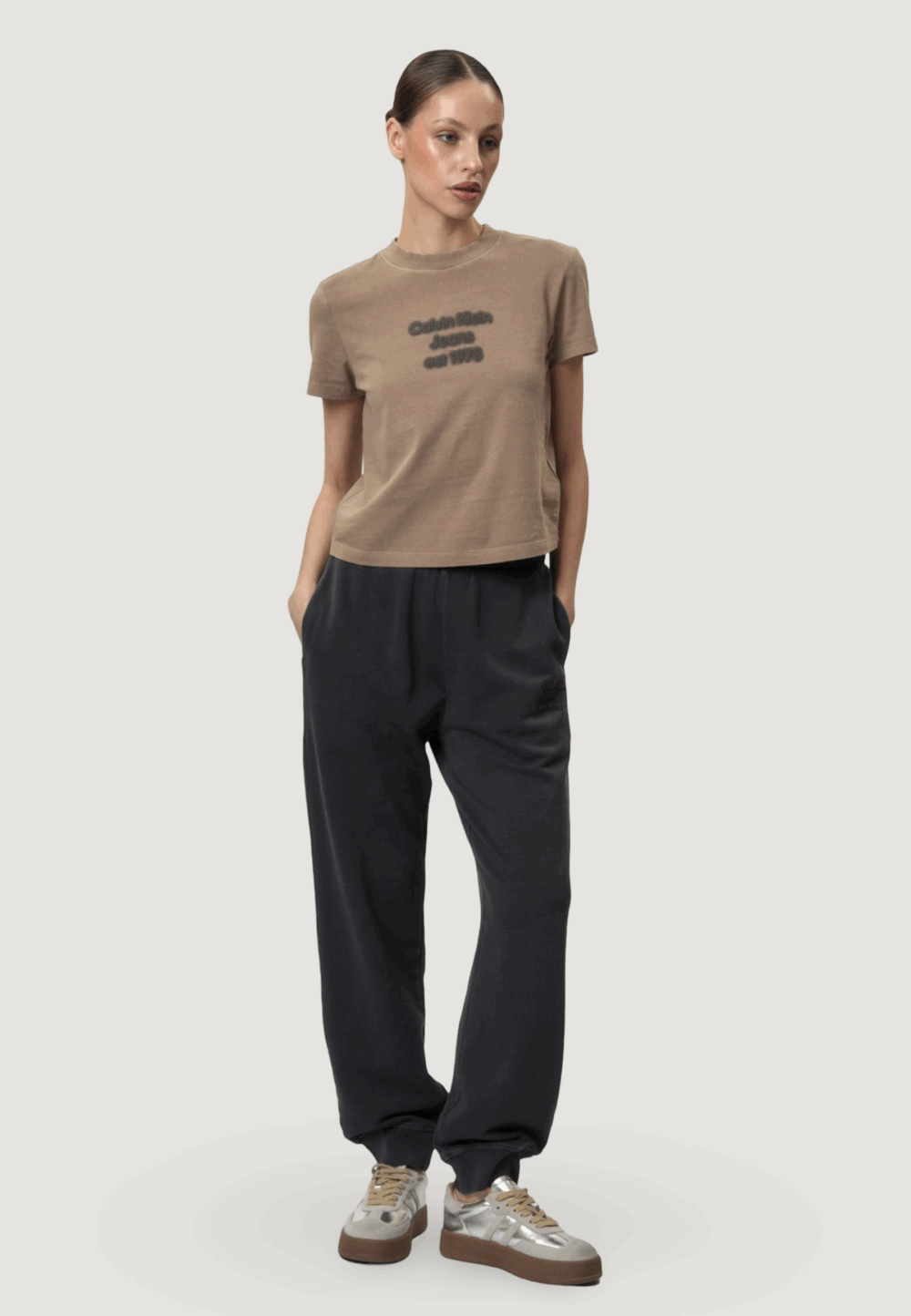 Pantaloni sportivi Calvin Klein Jeans washed puff print jo Grigio Scuro - Foto 2