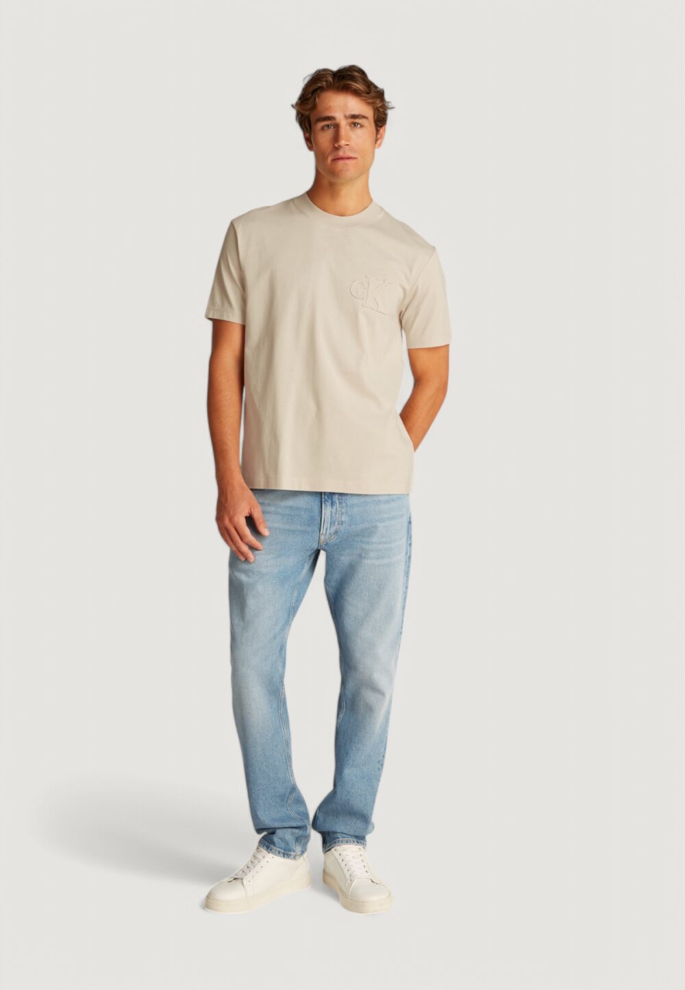 T-shirt Calvin Klein Jeans ck applique tee Beige - Foto 3