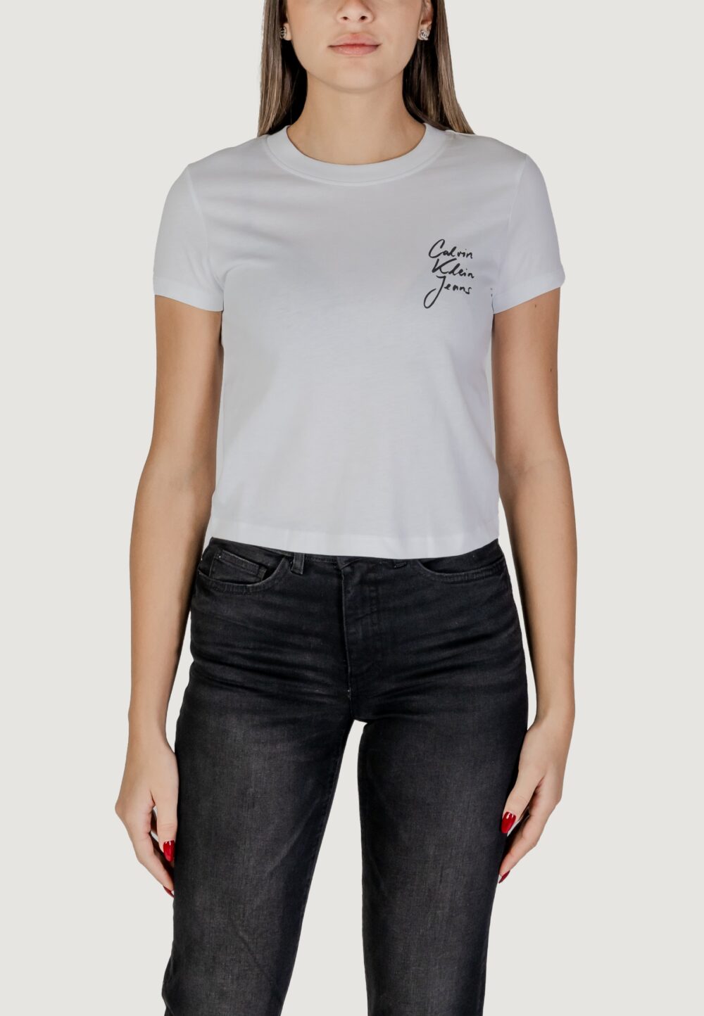 T-shirt Calvin Klein Jeans script institutional Bianco - Foto 1