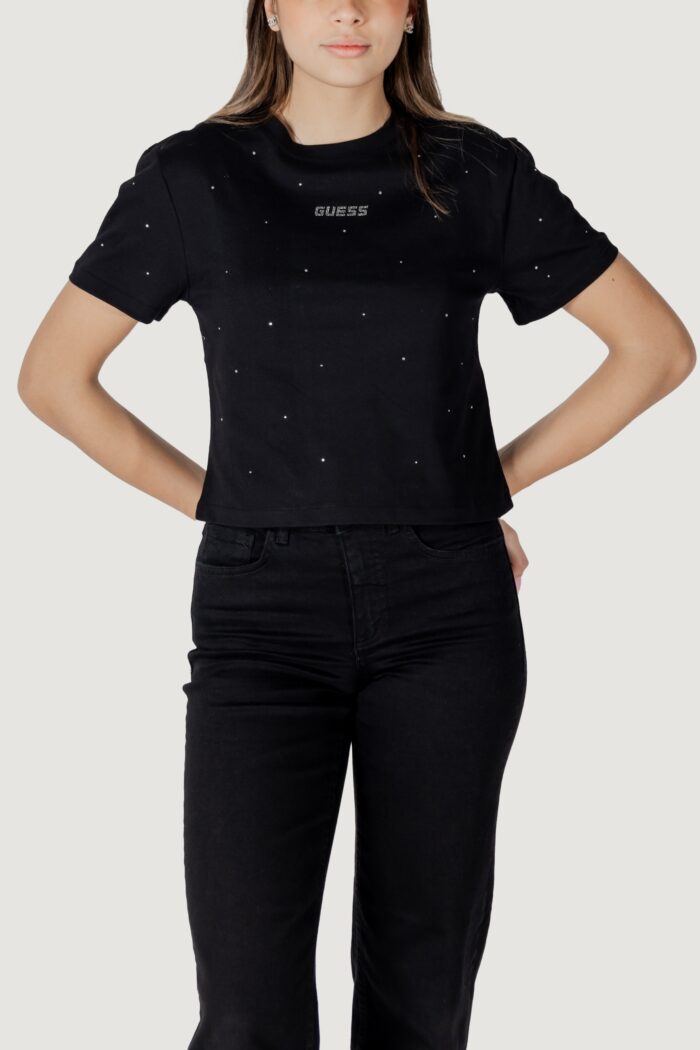 T-shirt Guess Active primula rhinestones boxy tee Nero