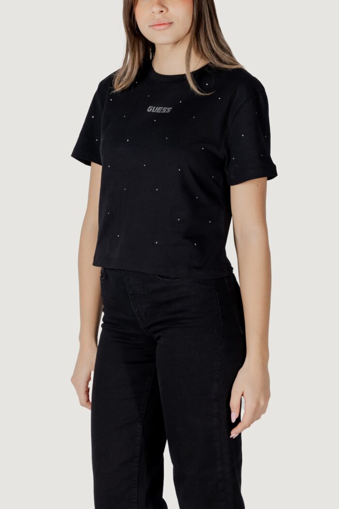 T-shirt Guess Active primula rhinestones boxy tee Nero