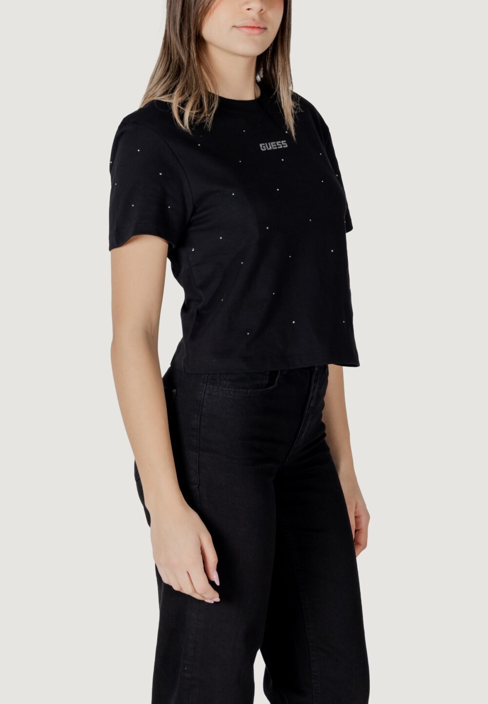 T-shirt Guess Active primula rhinestones boxy tee Nero - Foto 3