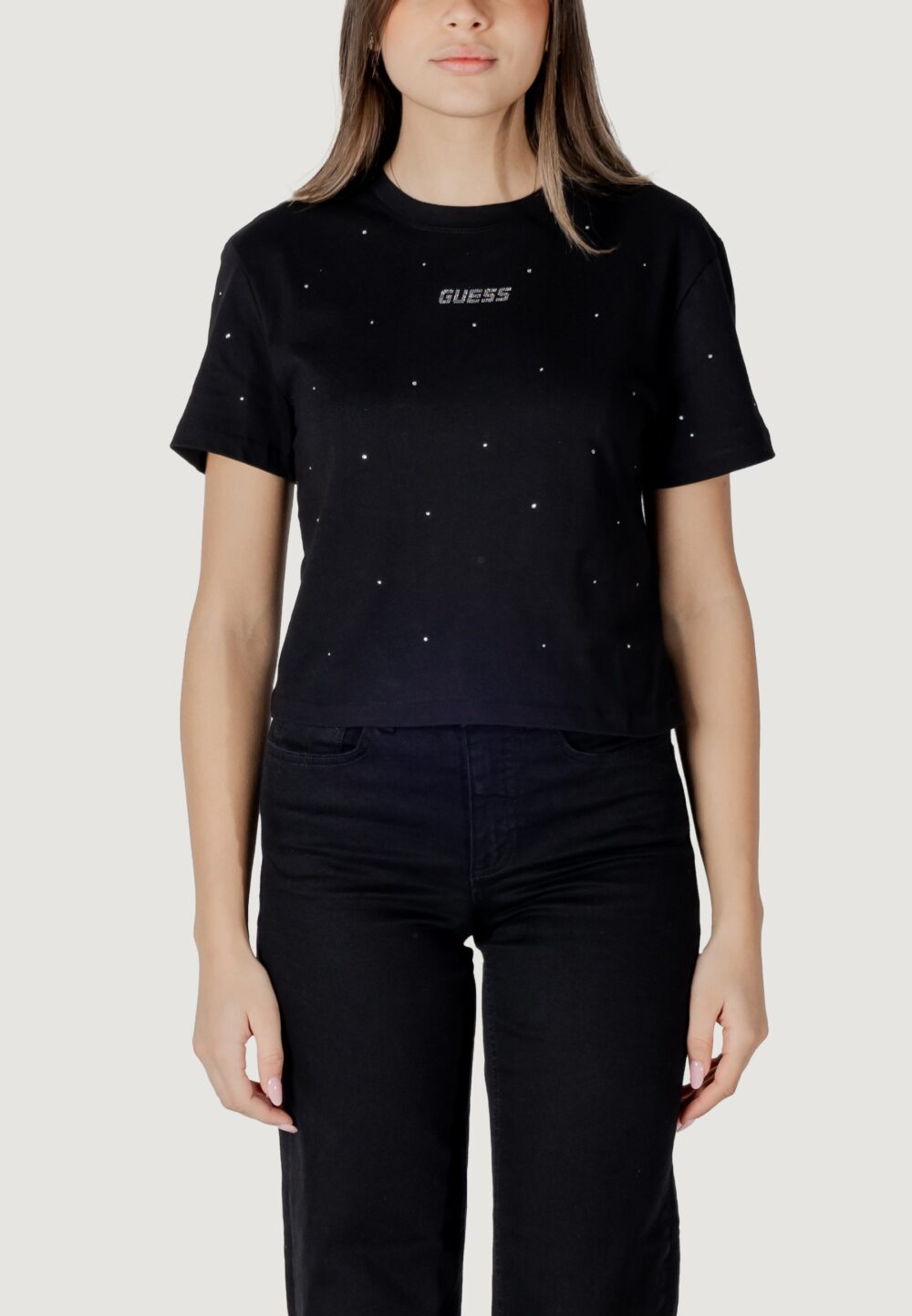 T-shirt Guess Active primula rhinestones boxy tee Nero - Foto 4