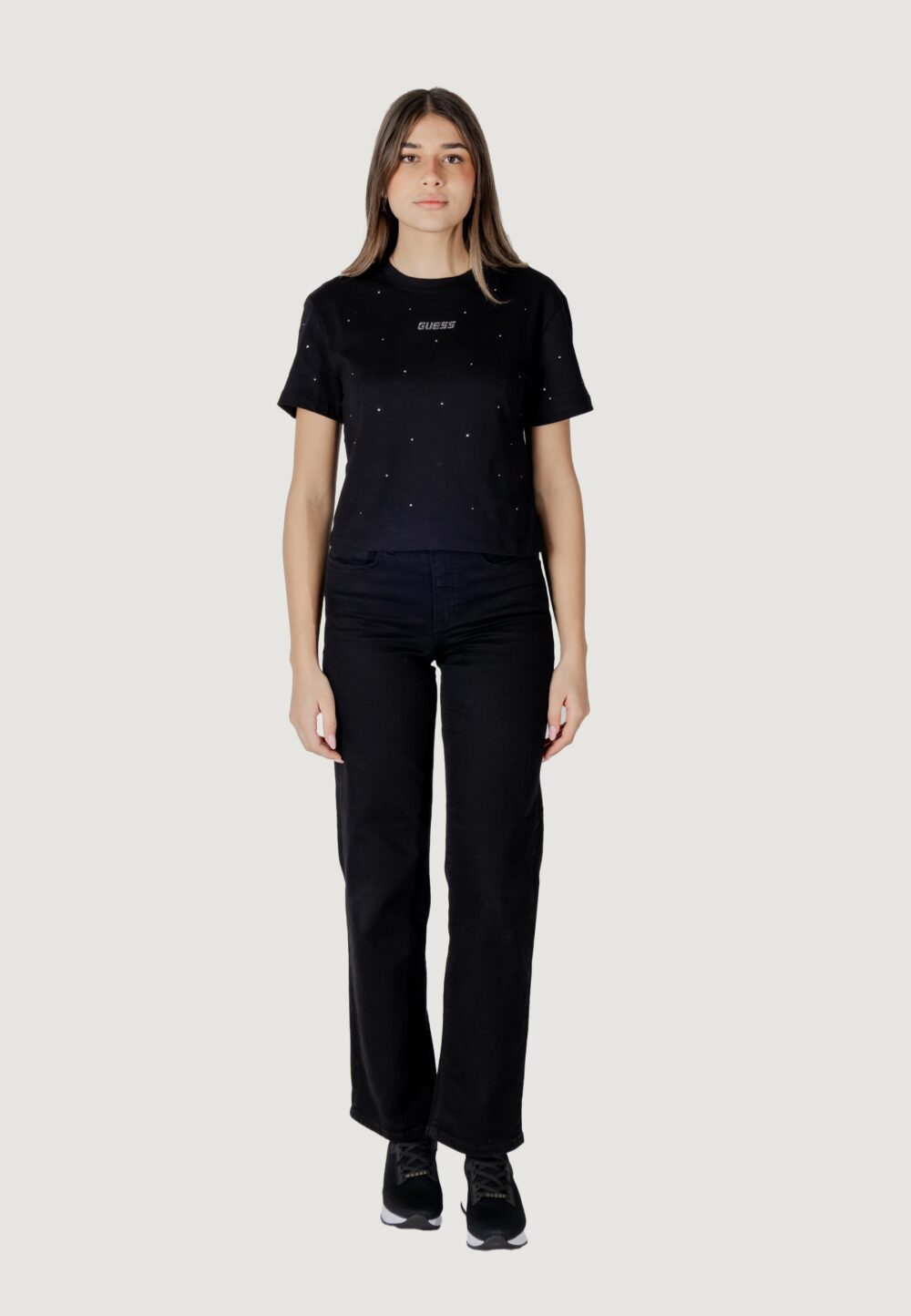 T-shirt Guess Active primula rhinestones boxy tee Nero - Foto 6