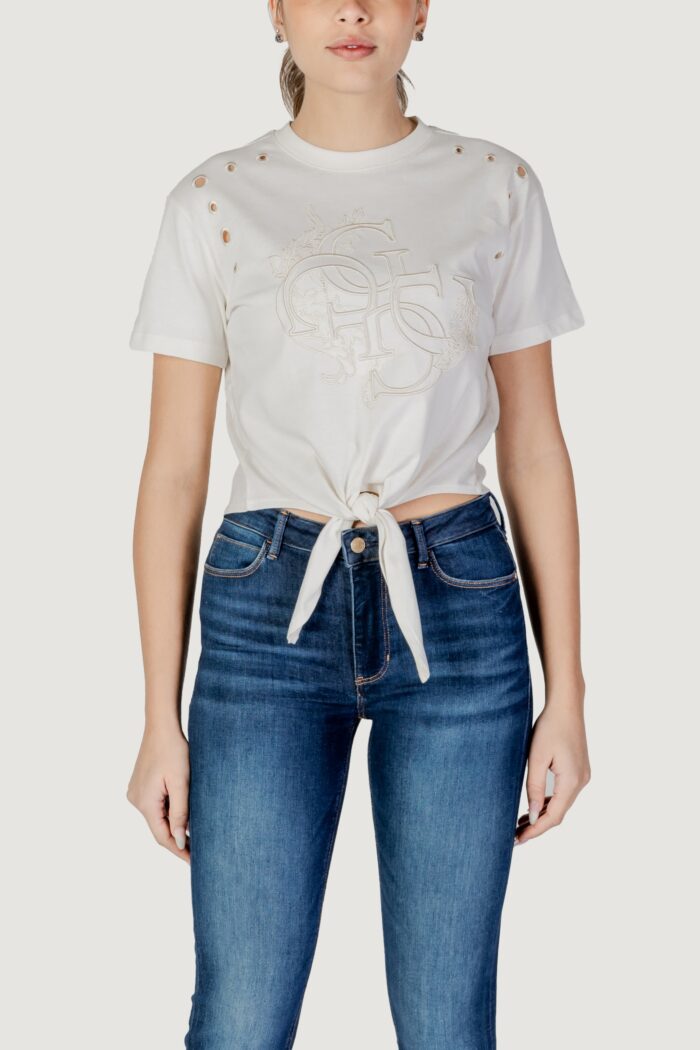 T-shirt Guess cn ss eyelet tone on Crema