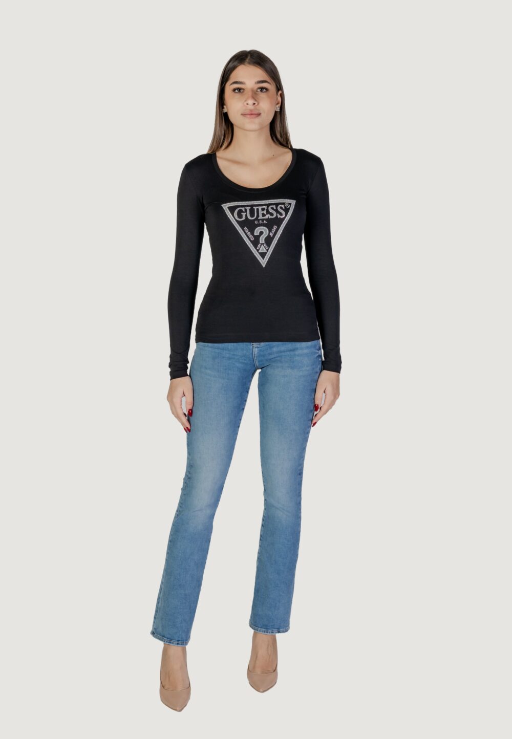 T-shirt Guess ls cn shiny triangle Nero - Foto 6