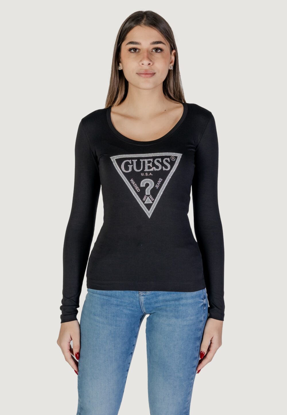 T-shirt Guess ls cn shiny triangle Nero - Foto 9