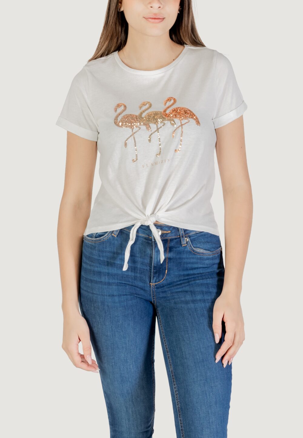T-shirt Only onldora s/s knot fold-up top jrs Bianco - Foto 1