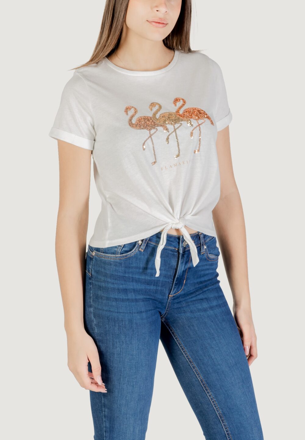 T-shirt Only onldora s/s knot fold-up top jrs Bianco - Foto 3