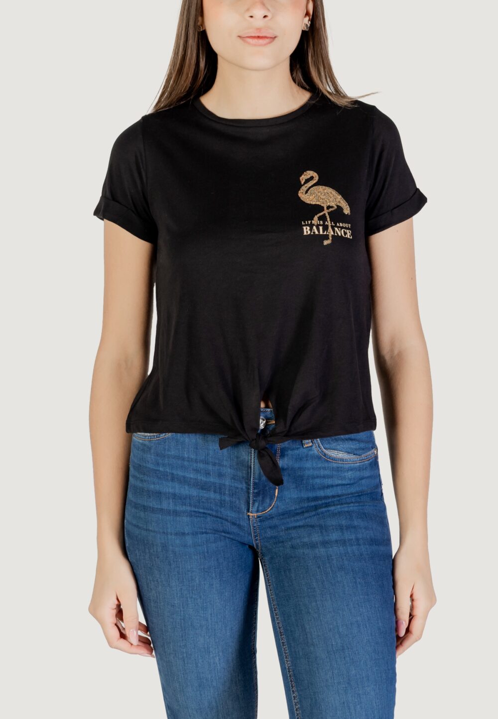 T-shirt Only onldora s/s knot fold-up top jrs Nero - Foto 1