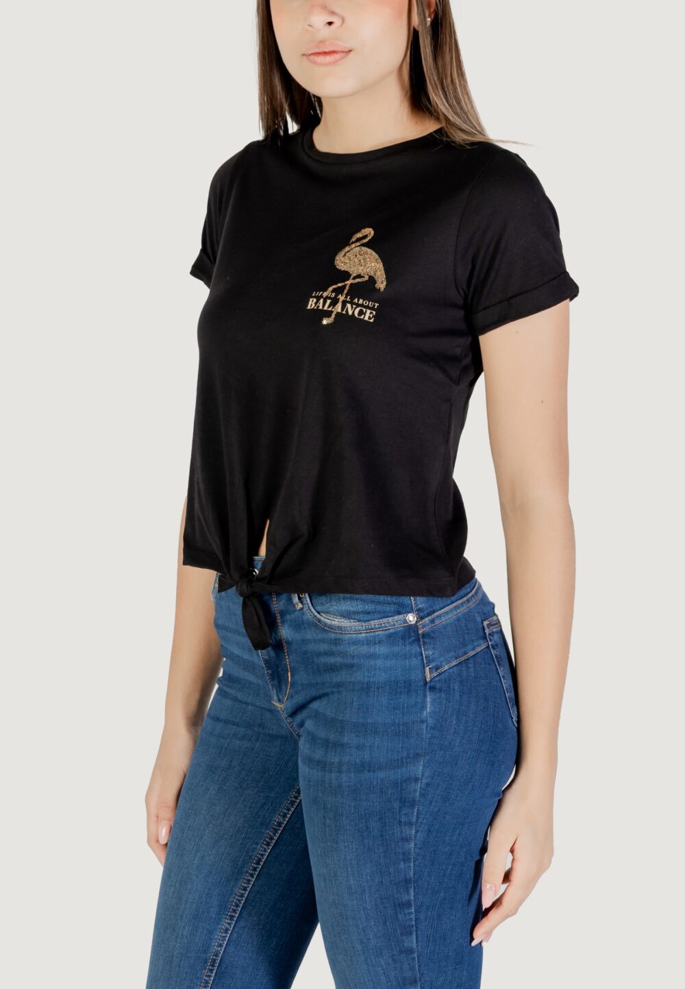T-shirt Only onldora s/s knot fold-up top jrs Nero - Foto 2