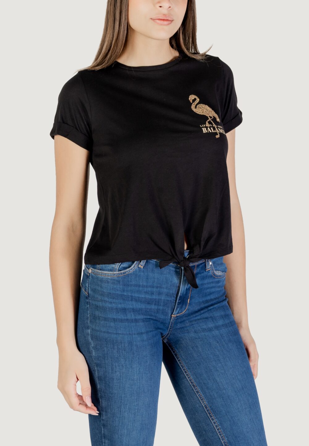 T-shirt Only onldora s/s knot fold-up top jrs Nero - Foto 3