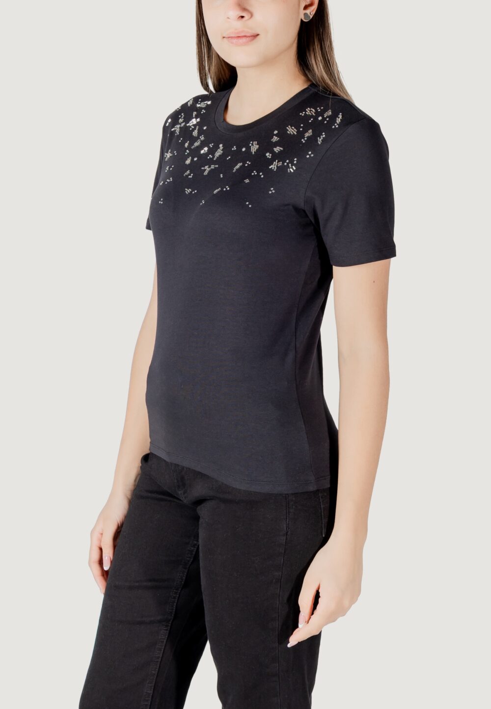 T-shirt Only onlparker s/s o-neck bling top box jrs Nero - Foto 2
