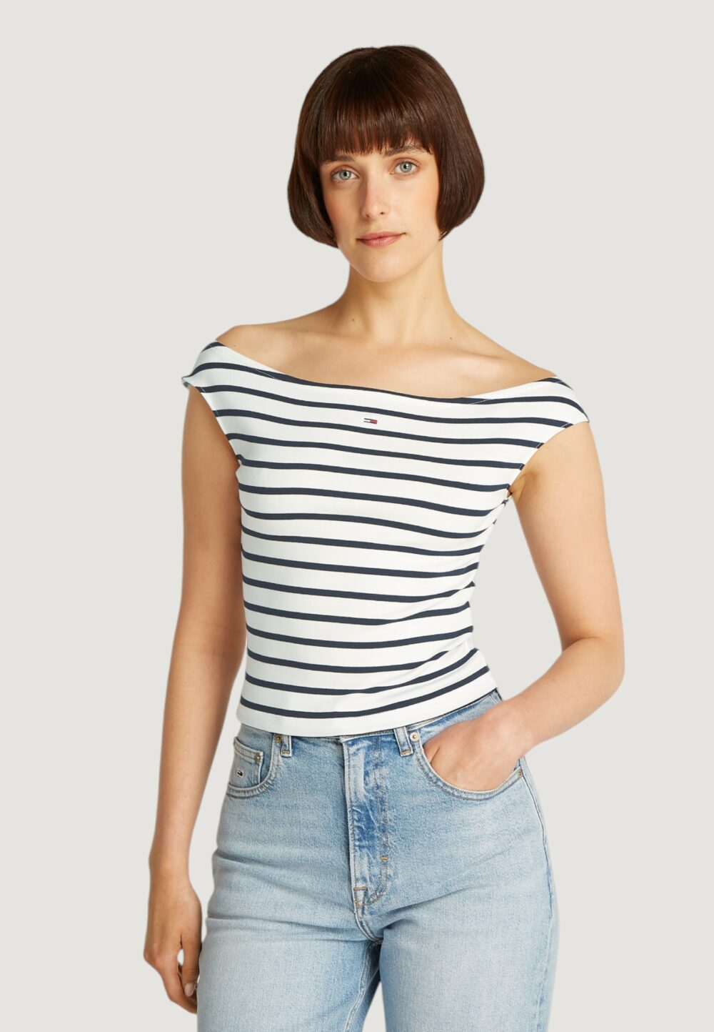 T-shirt Tommy Hilfiger Jeans tjw boat neck top ss Bianco - Blu - Foto 2