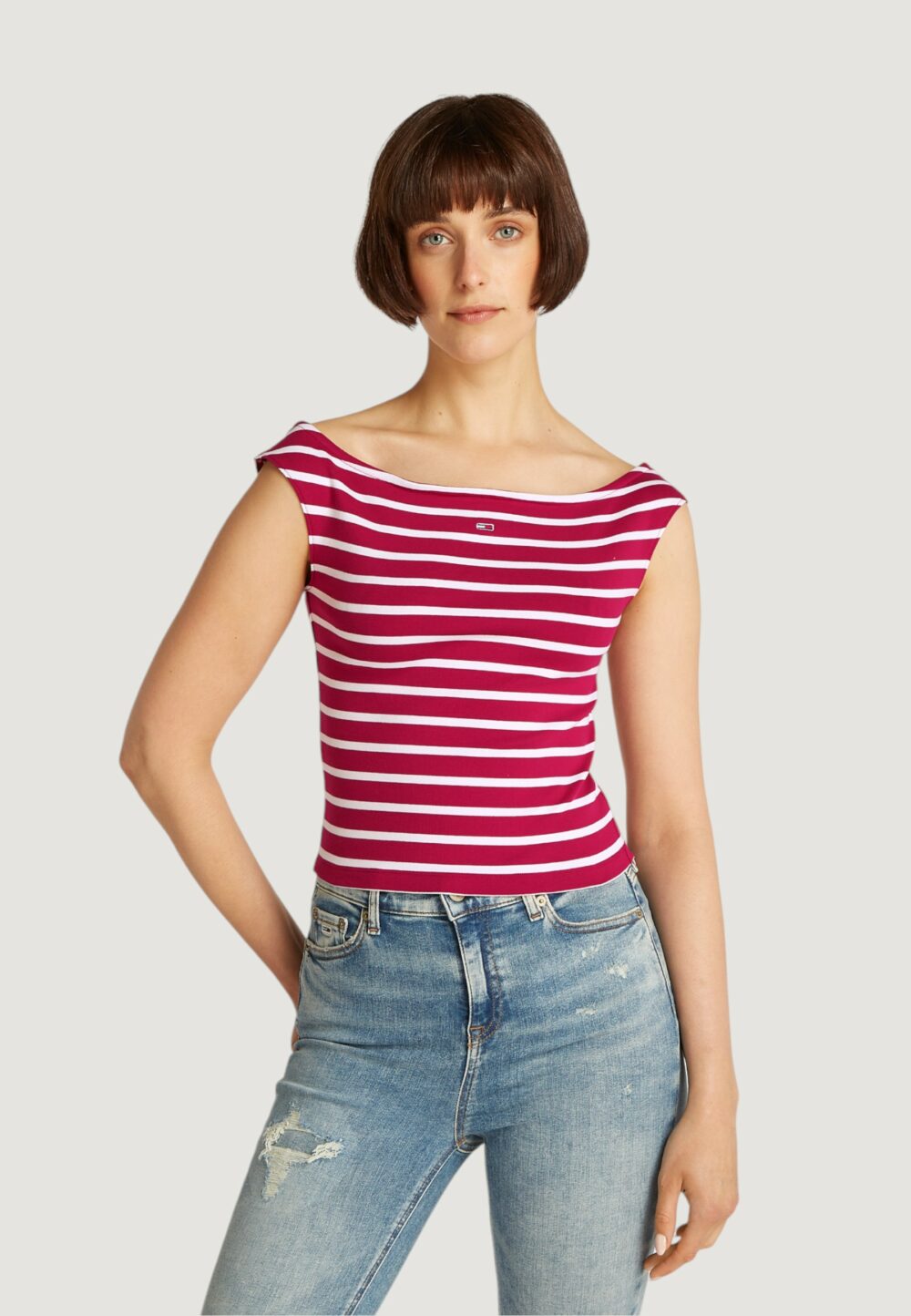 T-shirt Tommy Hilfiger Jeans tjw boat neck top ss Rosso - Foto 1