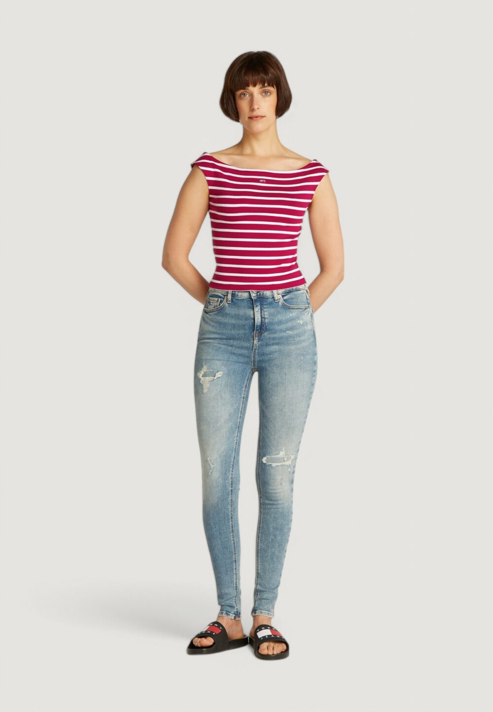 T-shirt Tommy Hilfiger Jeans tjw boat neck top ss Rosso - Foto 4