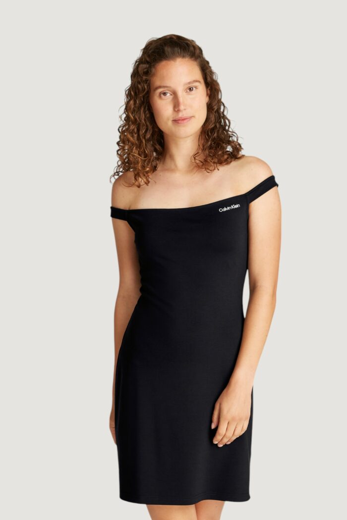 Vestito corto Calvin Klein Jeans logo milano bardot Nero