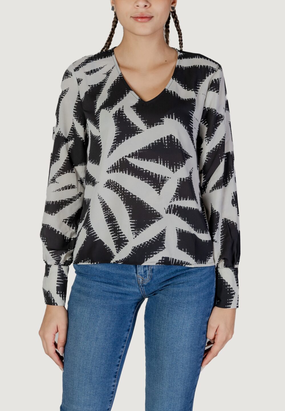 Bluse manica lunga Jacqueline de Yong jdybase l/s v-neck wvn Nero - Foto 1