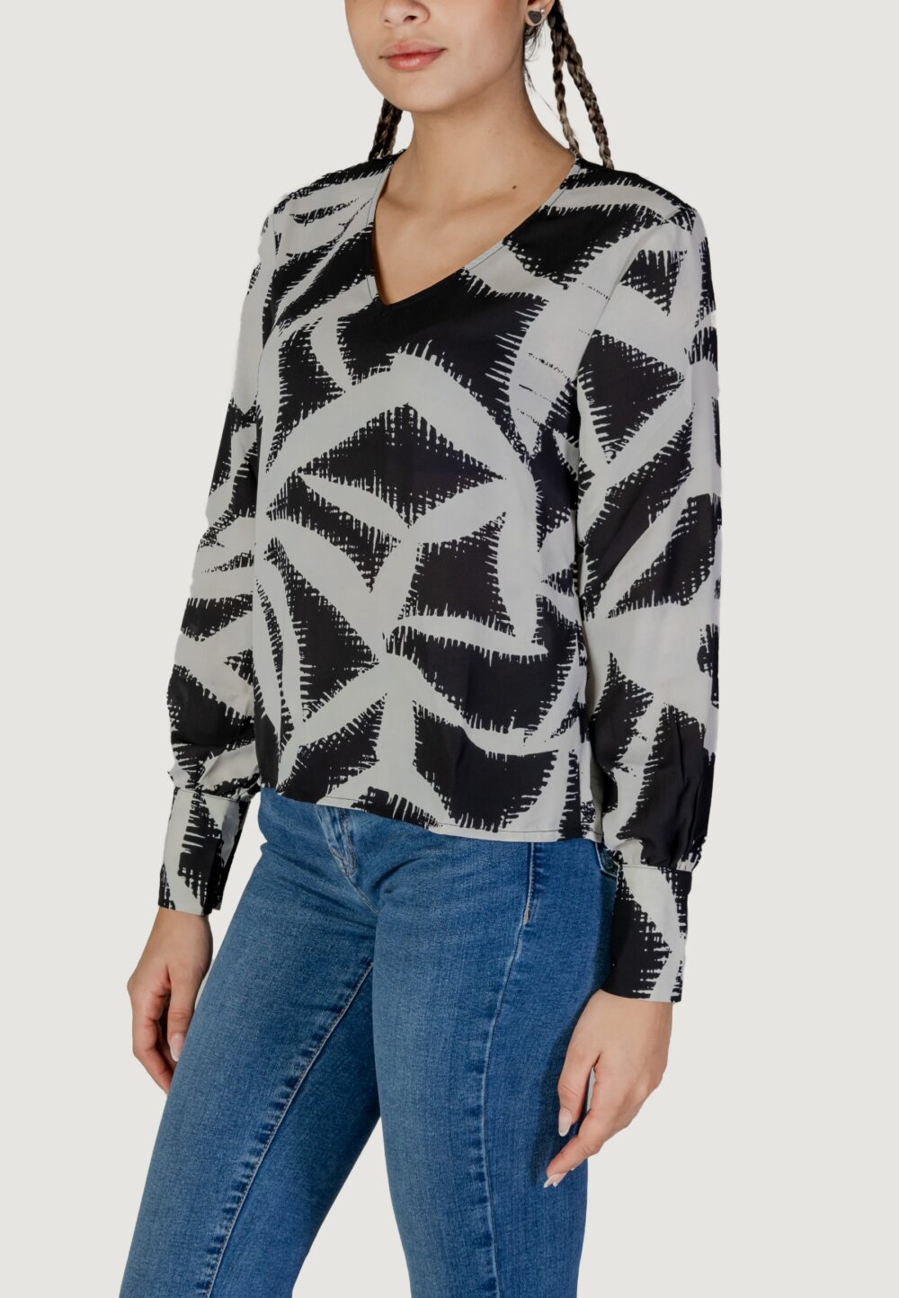 Bluse manica lunga Jacqueline de Yong jdybase l/s v-neck wvn Nero - Foto 2