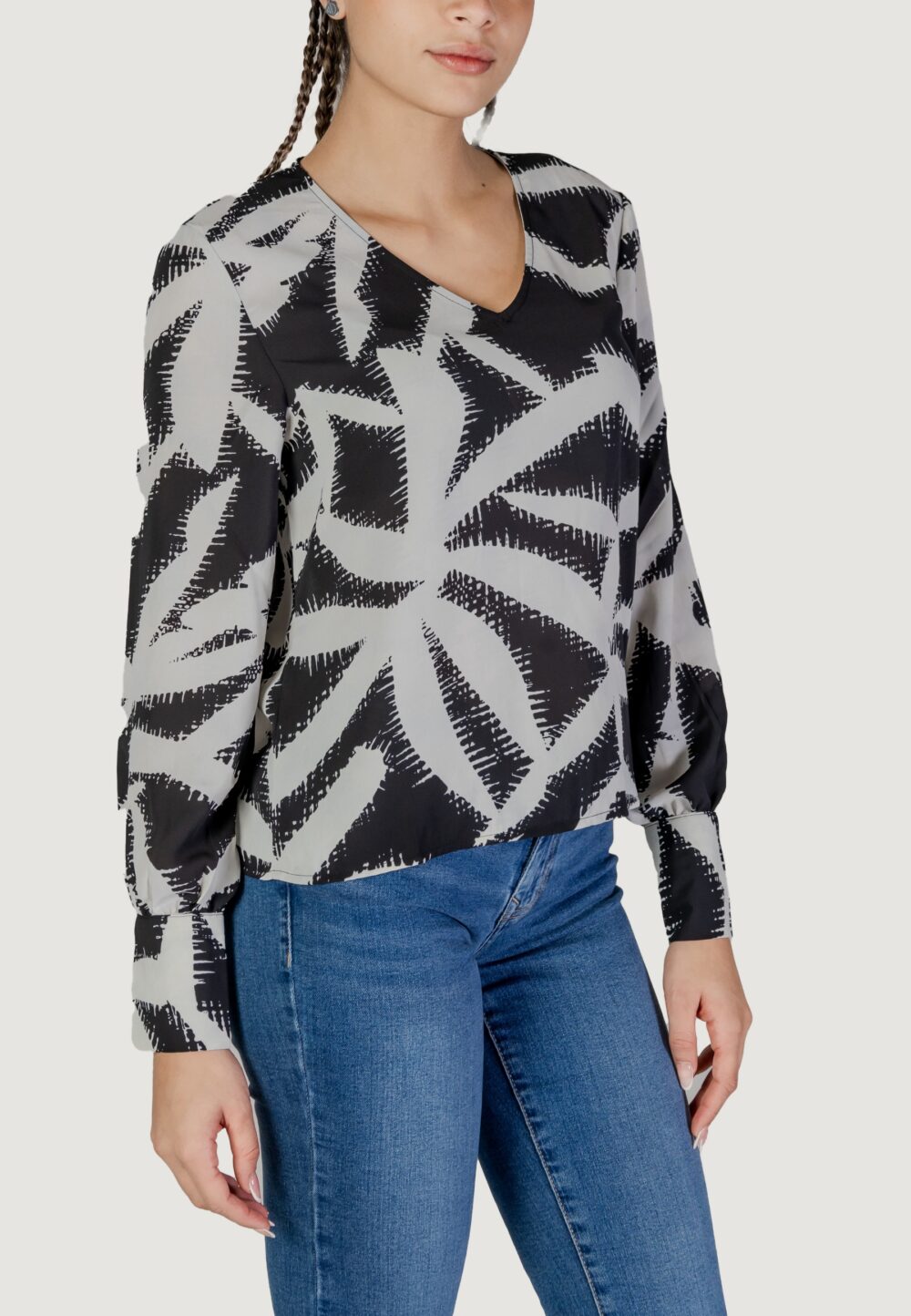 Bluse manica lunga Jacqueline de Yong jdybase l/s v-neck wvn Nero - Foto 3