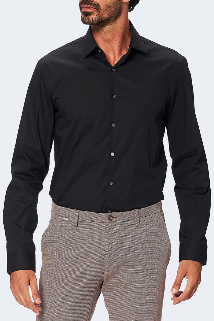 Camicia manica lunga Calvin Klein poplin stretch slim Nero