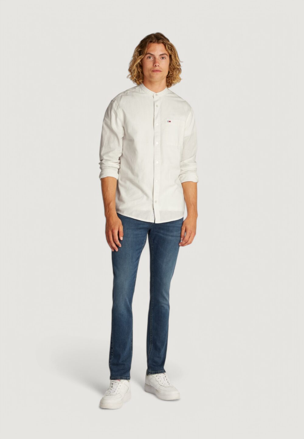 Camicia manica lunga Tommy Hilfiger Jeans tjm linen mix band Bianco - Foto 3