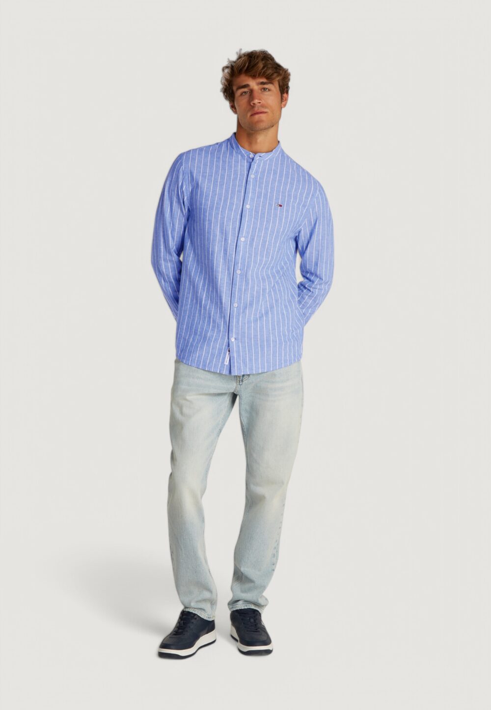 Camicia manica lunga Tommy Hilfiger Jeans tjm linen mix bnd Blu - Foto 3