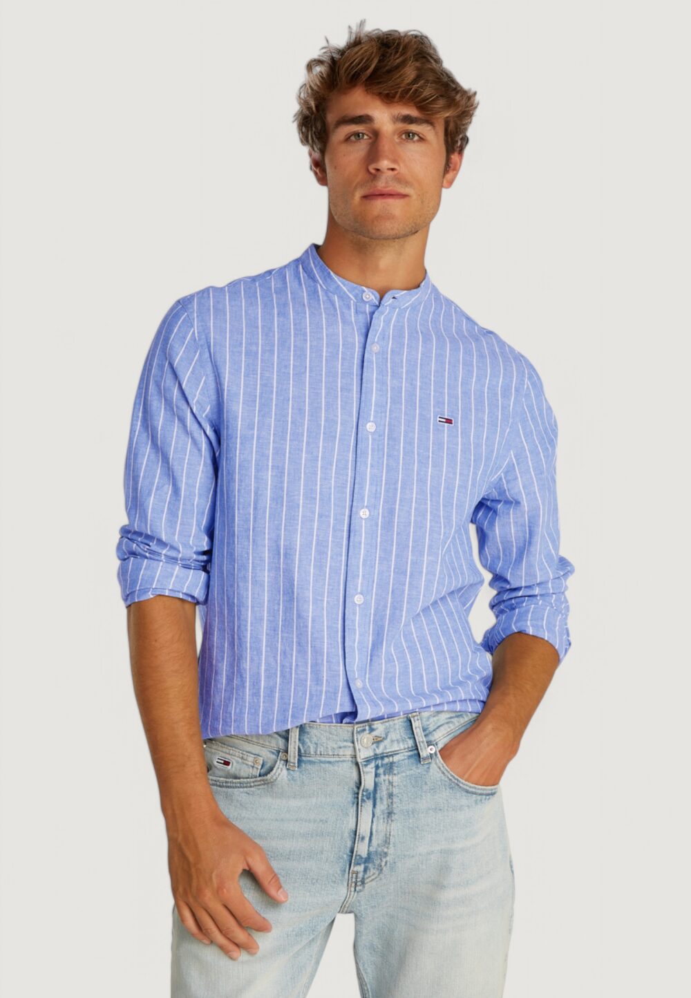 Camicia manica lunga Tommy Hilfiger Jeans tjm linen mix bnd Blu - Foto 1