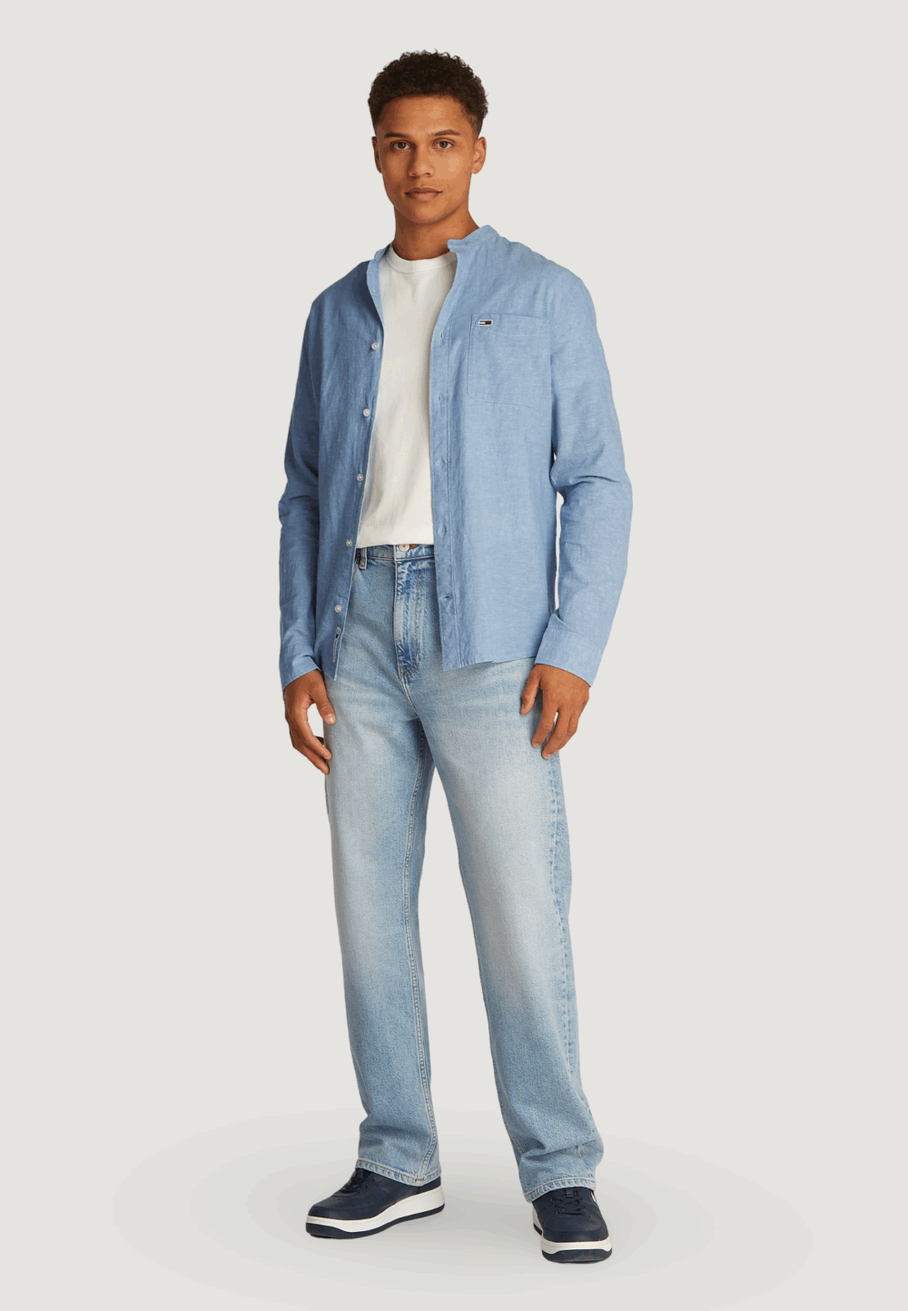 Camicia manica lunga Tommy Hilfiger Jeans tjm linen mix band Blu Chiaro - Foto 3