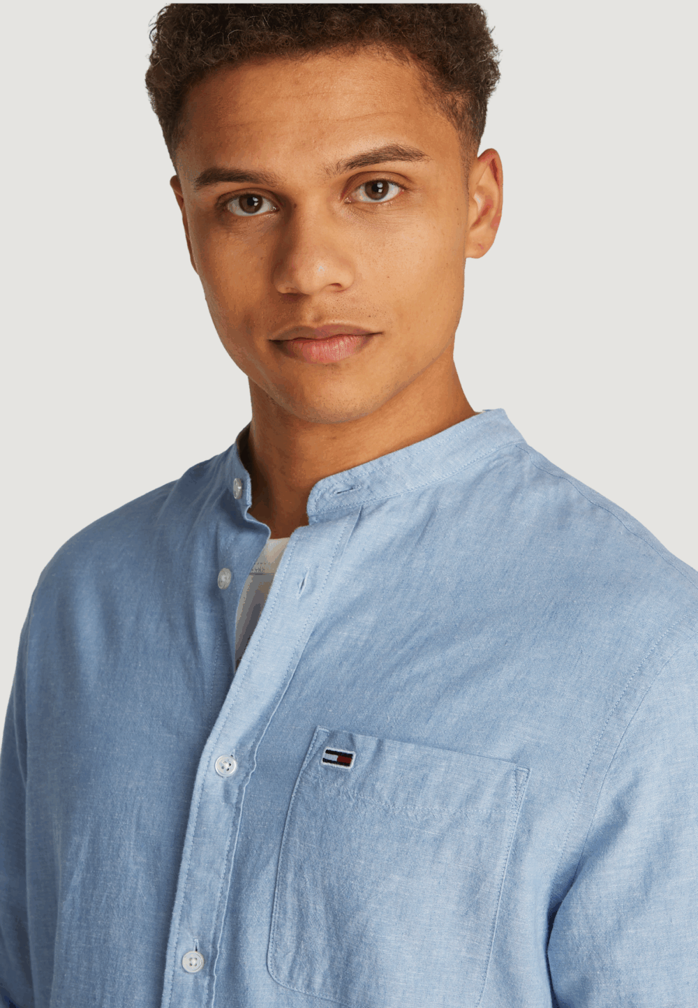 Camicia manica lunga Tommy Hilfiger Jeans tjm linen mix band Blu Chiaro - Foto 2