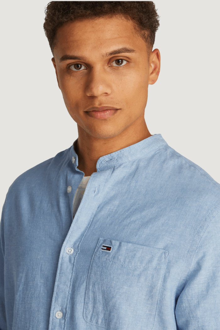 Camicia manica lunga Tommy Hilfiger Jeans tjm linen mix band Blu Chiaro