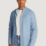 Camicia manica lunga Tommy Hilfiger Jeans tjm linen mix band Blu Chiaro - Foto 1