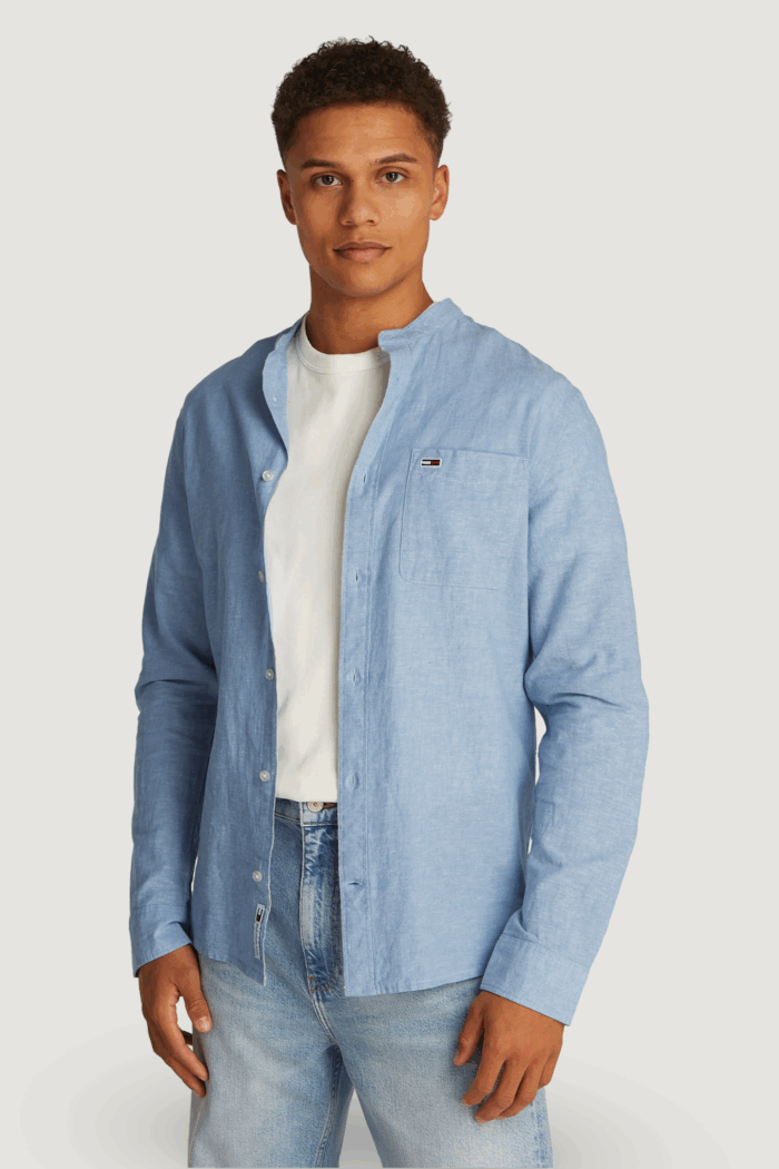 Camicia manica lunga Tommy Hilfiger Jeans tjm linen mix band Blu Chiaro