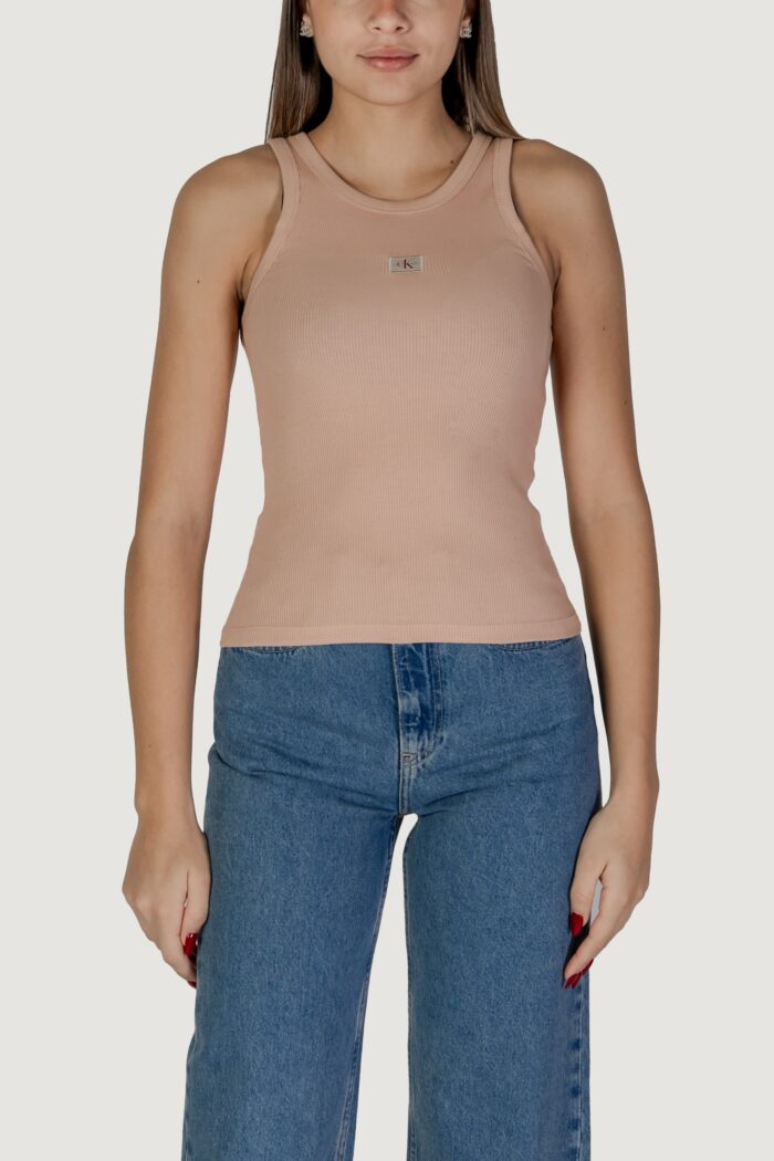 Canotta Calvin Klein Jeans woven label rib tank Rosa Antico