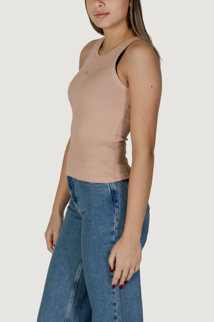 Canotta Calvin Klein Jeans woven label rib tank Rosa Antico