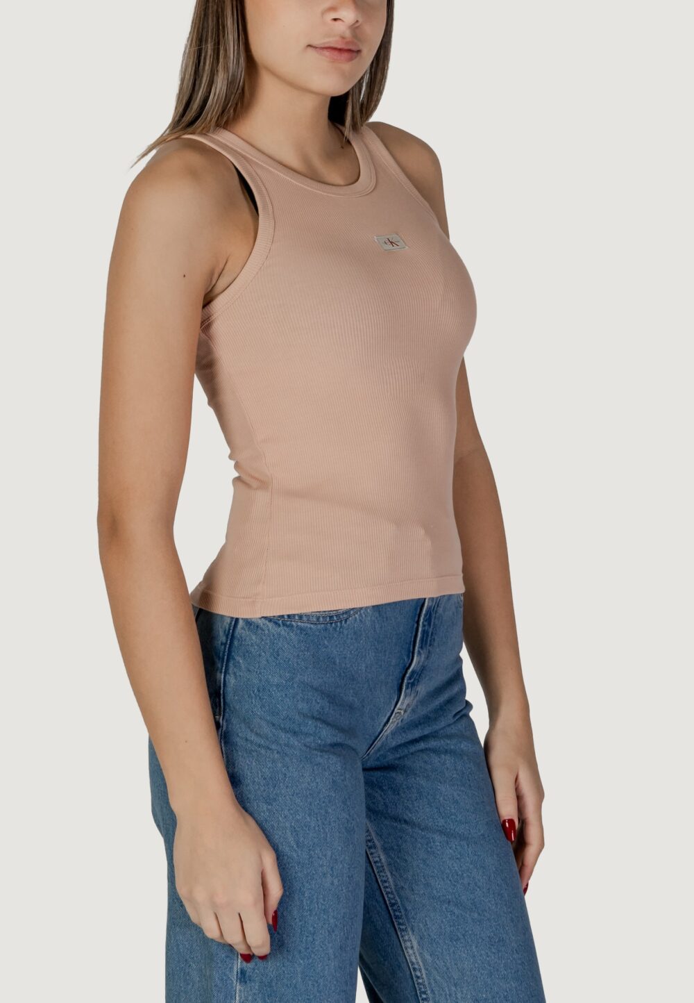 Canotta Calvin Klein Jeans woven label rib tank Rosa Antico - Foto 3