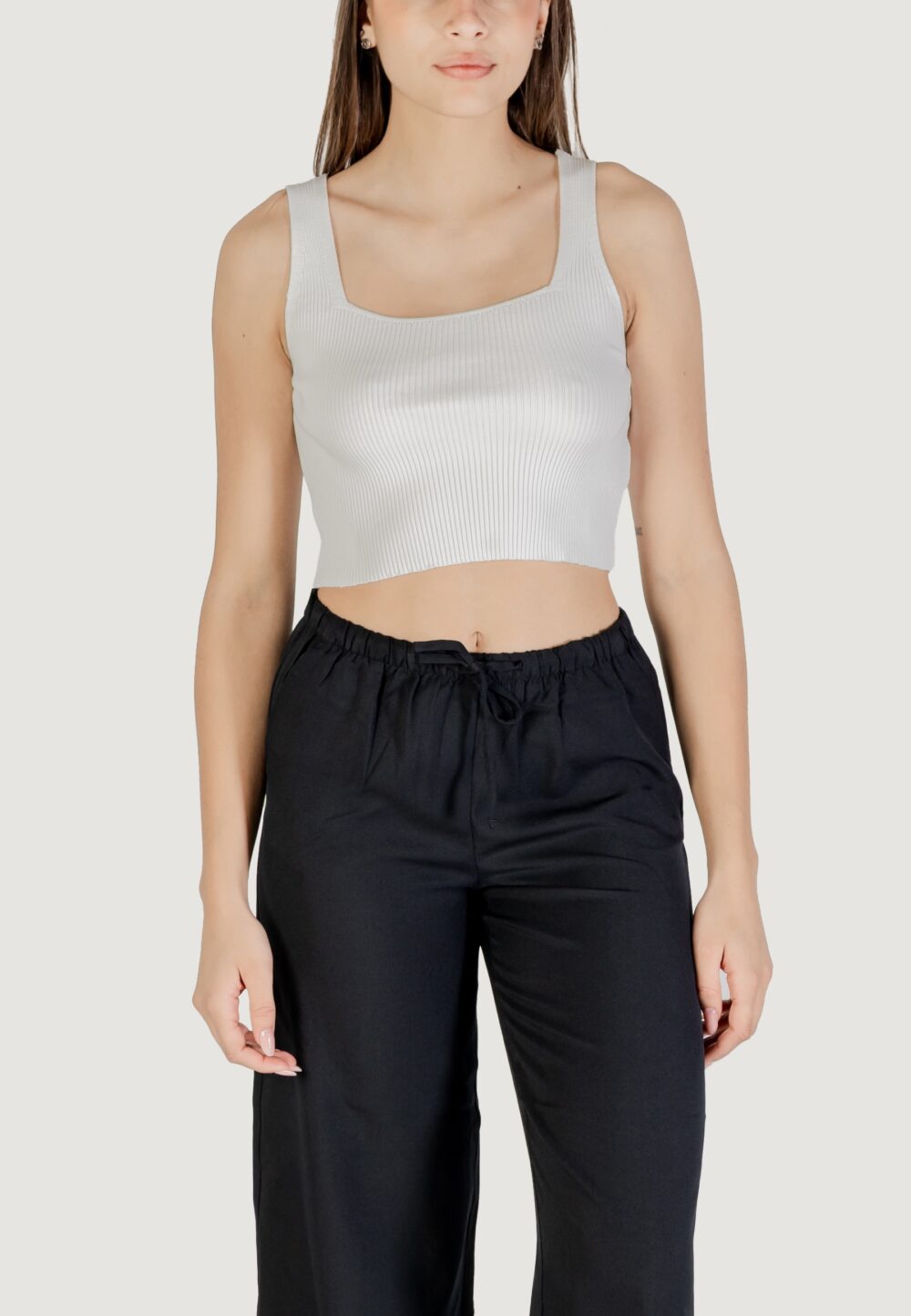 Canotta Only onltatianna sl cropped square neck knt Bianco - Foto 1