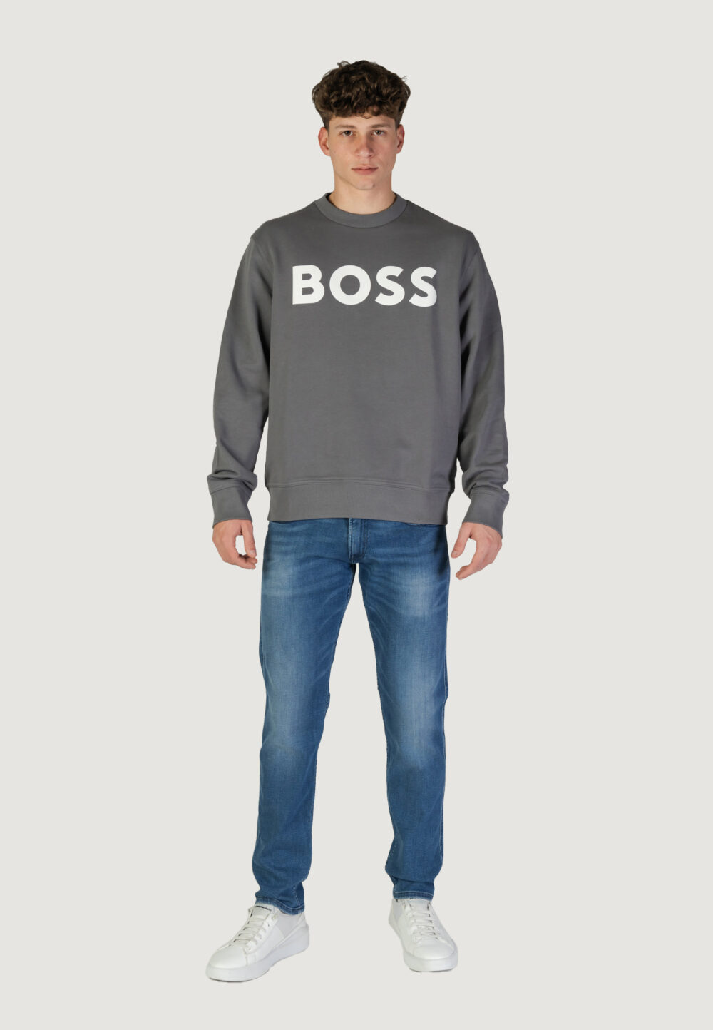 Felpa senza cappuccio Boss jersey we basic crew Grigio Scuro - Foto 7