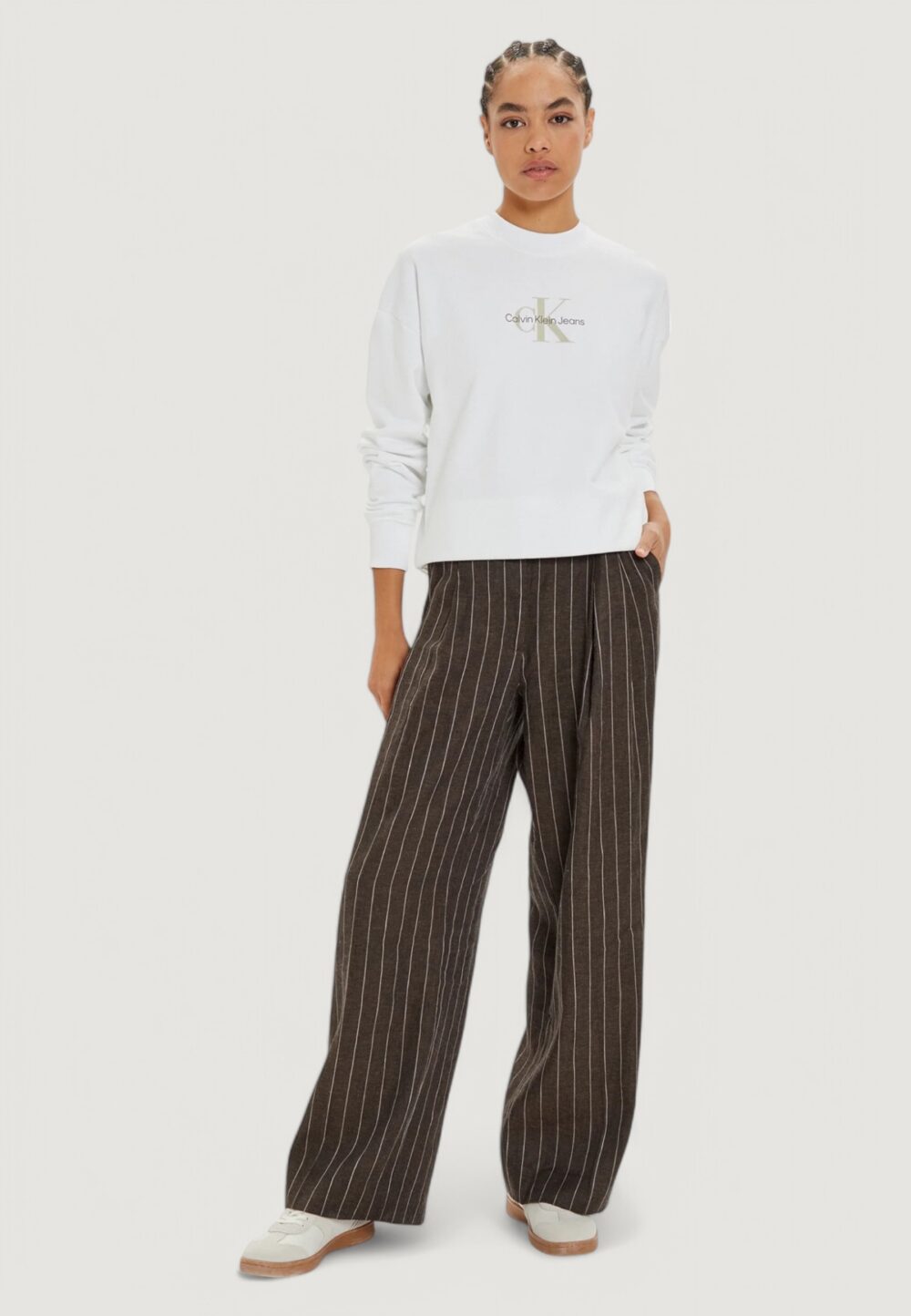 Felpa senza cappuccio Calvin Klein Jeans textured monologo cr Bianco - Foto 3