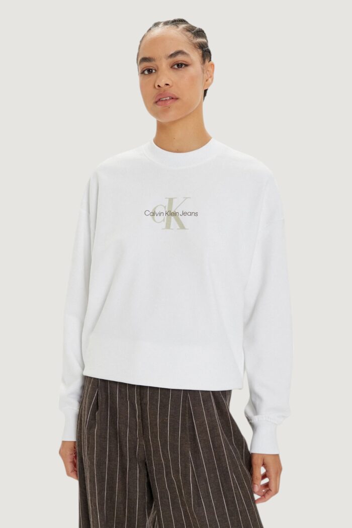 Felpa senza cappuccio Calvin Klein Jeans textured monologo cr Bianco