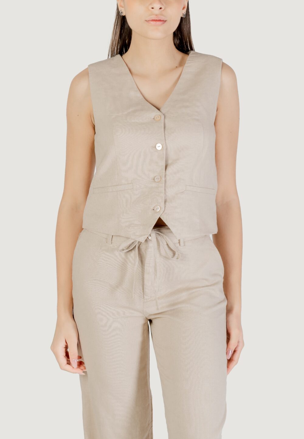 Gilet da completo Only onlcaro s/l linen blend vest cc tlr Beige - Foto 1