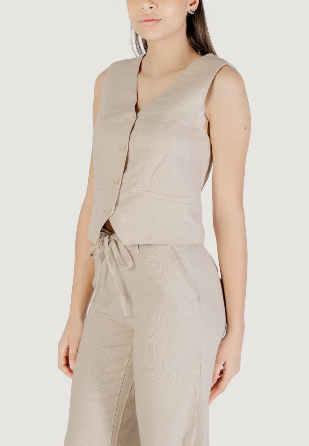 Gilet da completo Only onlcaro s/l linen blend vest cc tlr Beige - Foto 3
